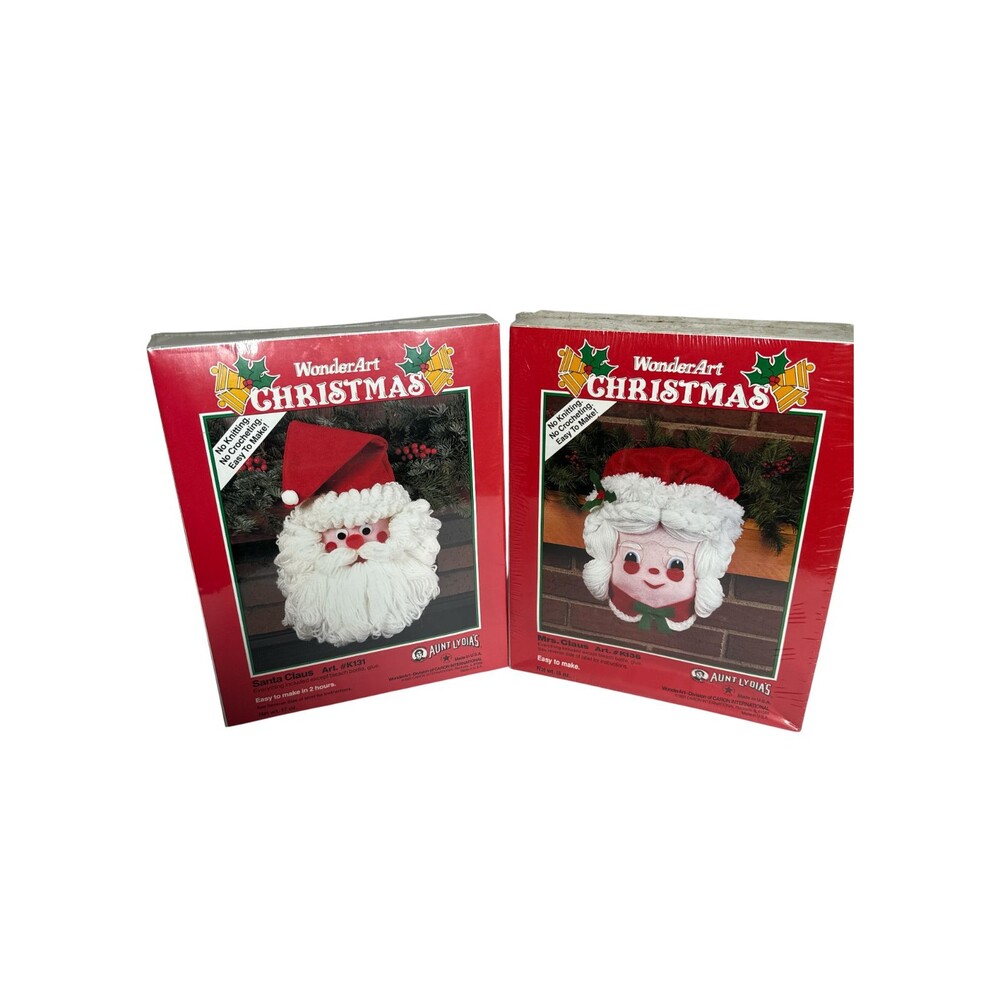 WonderArt Christmas Santa & Mrs Claus Craft Kits K131 K136 NOS Sealed 1991